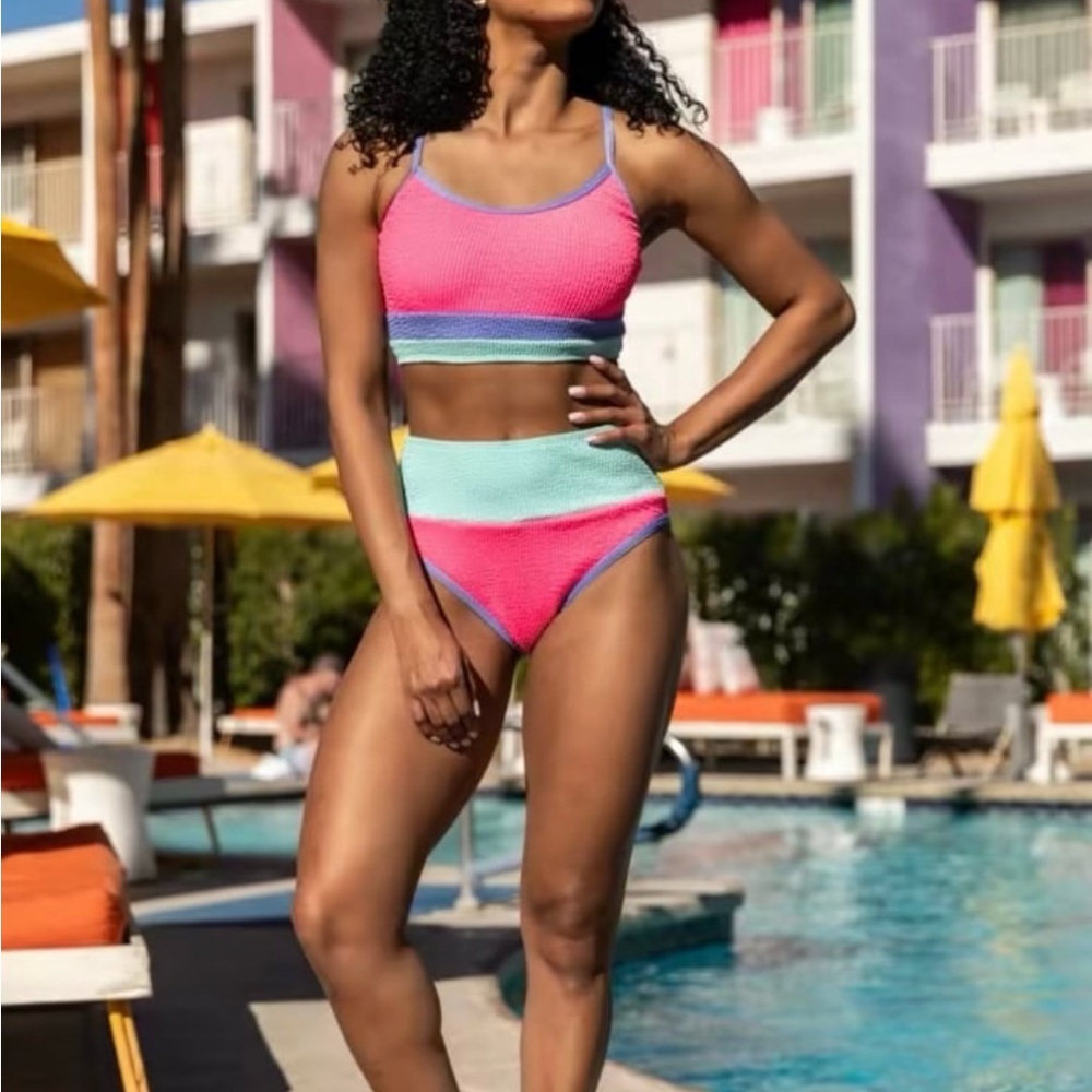 Pink Lily Pink and Blue Bikini Set